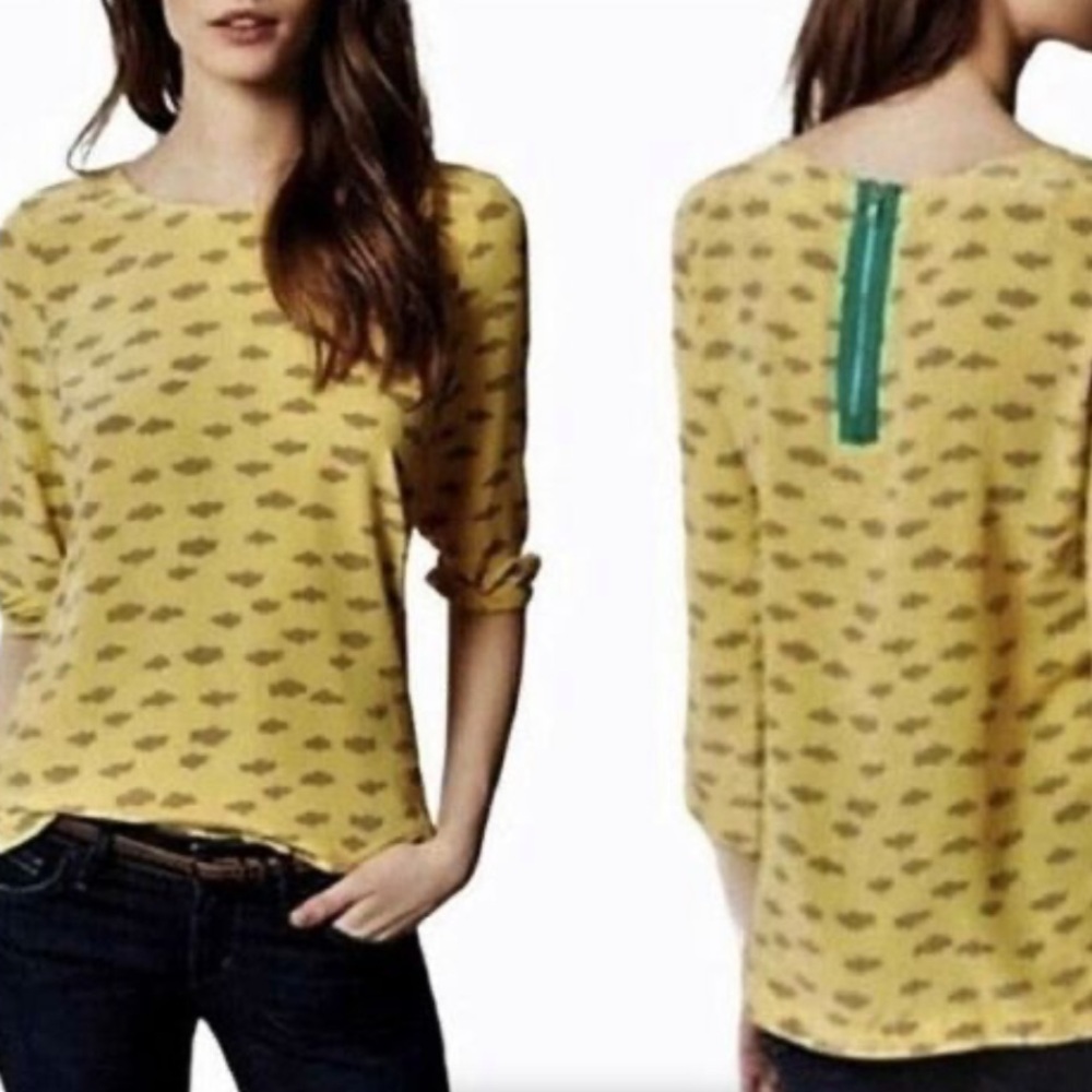 Maeve Yellow and Gray Silk Blouse